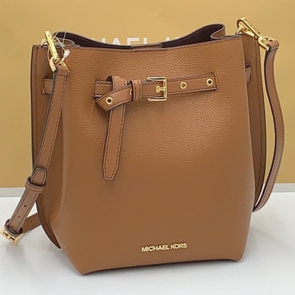 Michael Kors Emilia Small Bucket Bag Messenger Leather Luggage - Picture 2 of 15